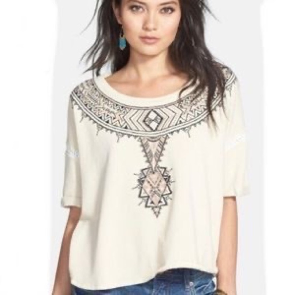 Free People Avalon Embroidered Southwest Aztec Pullover Top